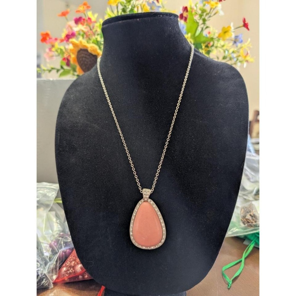 Acron SDNH Statement Necklace with Pink Teardrop Cabochon Surrounded by